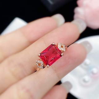 Nhẫn thép không gỉ đính đá ruby thời trang cho nữ