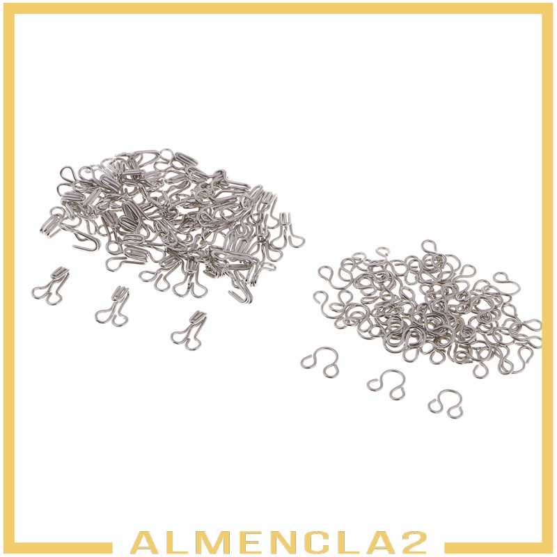 [ALMENCLA2] 100 Sets Metal Hook and Eye Fasteners Silver for Dressmaking Sewing Supplies