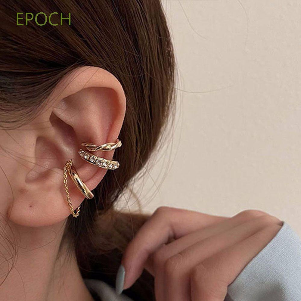 Epoch Set 3 Khuyên Tai Kẹp Vành Tai Bằng Hợp Kim Đính Đá Nhiều Màu Thời Trang Cho Nữ