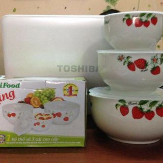 Bộ 3 bát sứ có nắp hút chân không