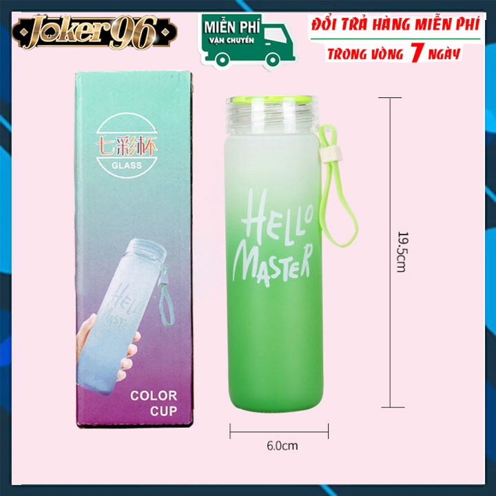 Bình nước Hello Master in nhám mờ chai thuỷ tinh hello master chai nước dễ thương 500ml