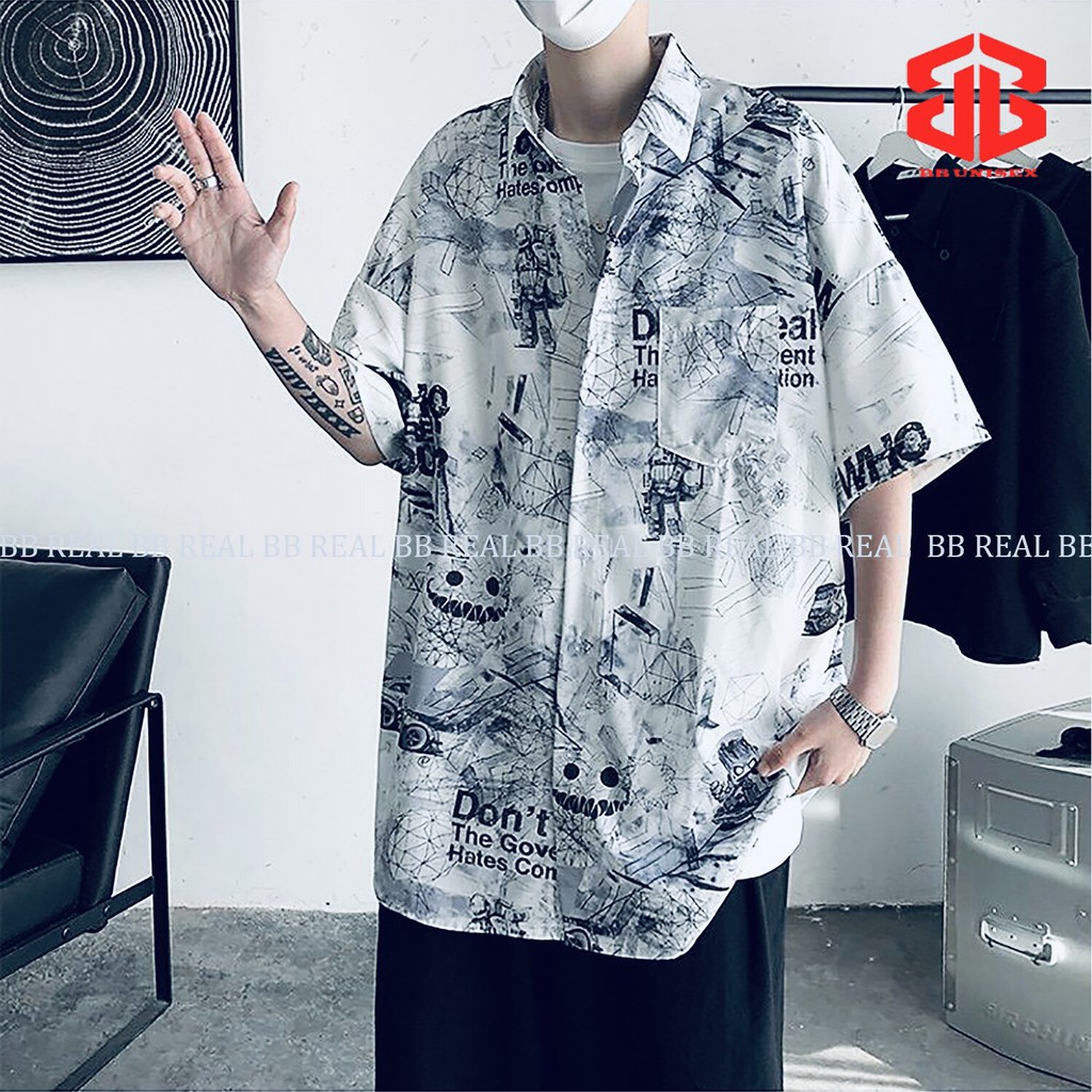 ÁO SƠ MI Tay Ngắn Họa Tiết MV Tay Lỡ FORM UNISEX - BB REAL