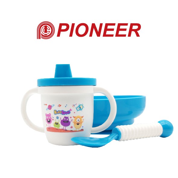 Bộ ly chén tập ăn uống 3 món chống trượt cho bé Pioneer