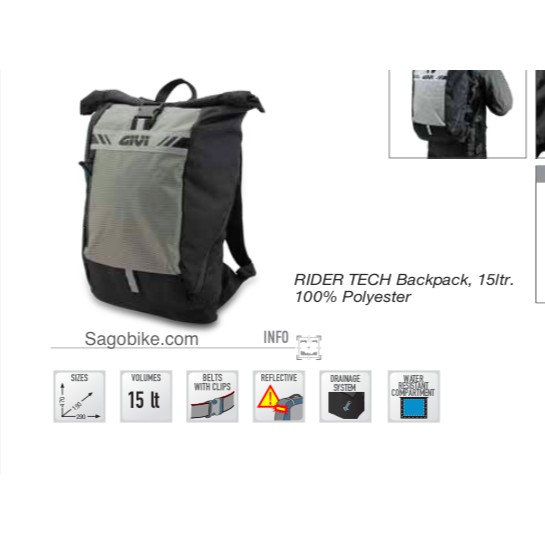 Ba lô chống nước Givi Rider Tech 15 lít Givi RBP02 , balo chống nước, túi chống nước givi