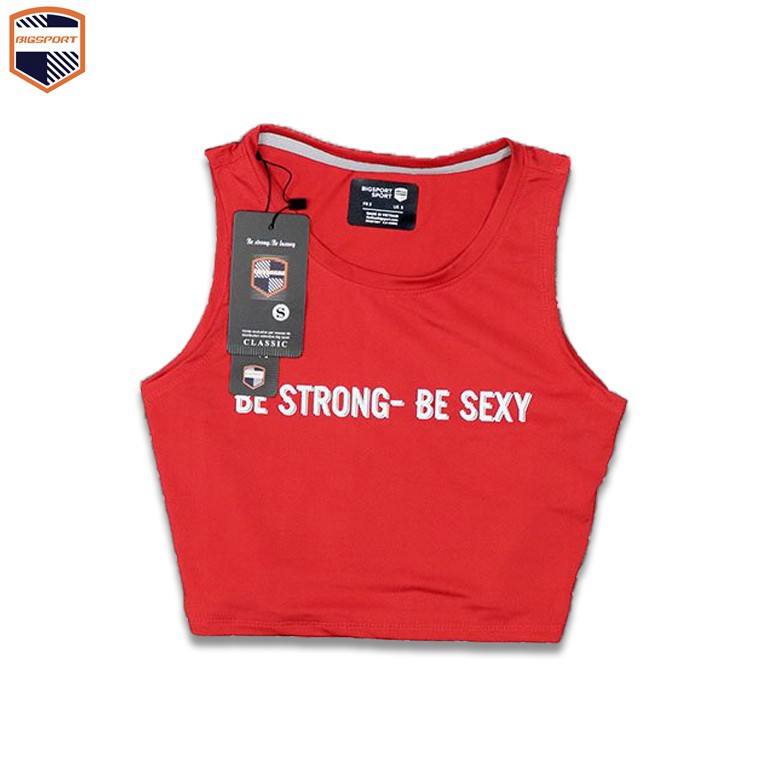 Áo Thun Croptop Ba Lỗ Nữ Thể Thao Sát Nách Form Rộng Tập Gym Yoga In Chữ Be Strong - Be Sexy Cao Cấp Big Sport , '