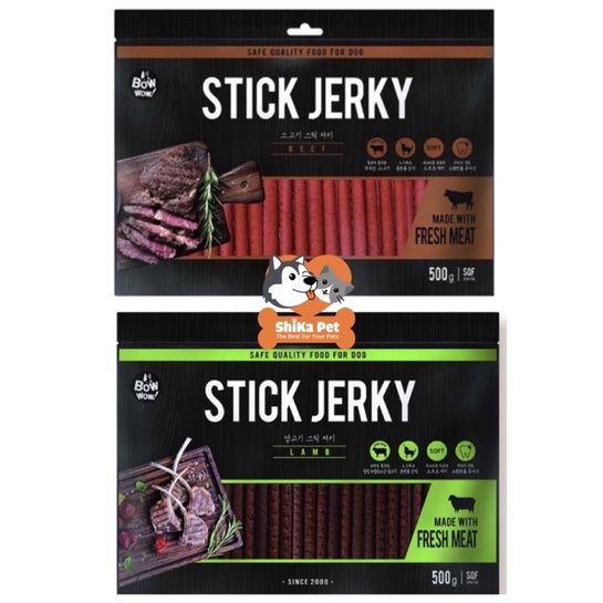 Snack Bánh Thưởng Dạng Que Mềm Stick Jerky Bowwow Vị Bò, Cừu 500g