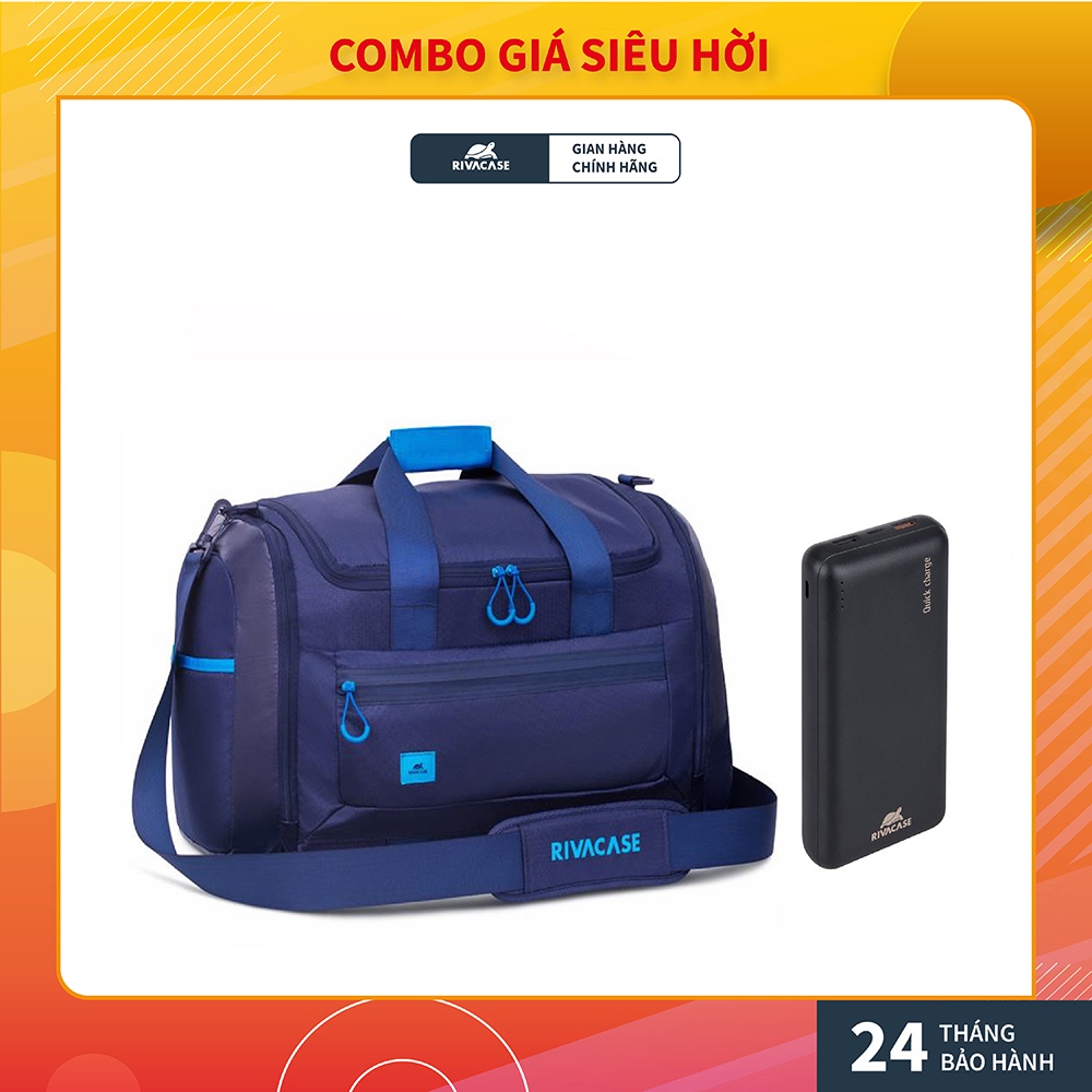 Combo Túi xách Rivacase 5331 Blue &amp; Pin sạc dự phòng Rivacase VA2574, 20000mAh - Hàng Chính Hãng