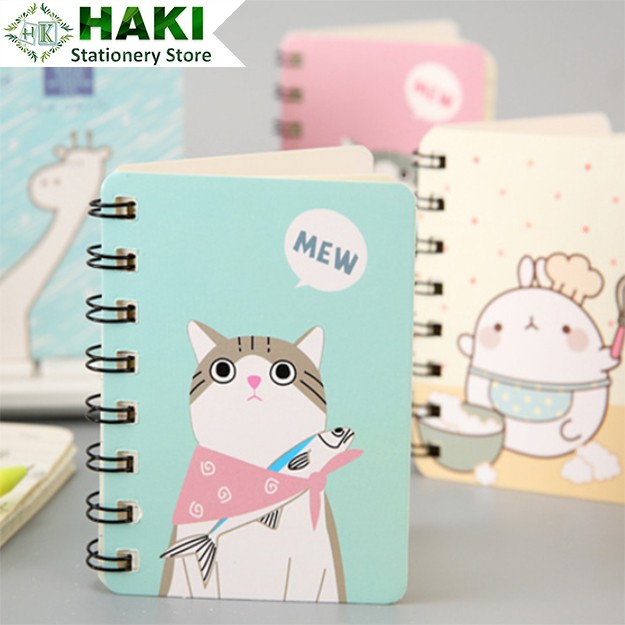 Sổ ghi chú hình mèo dễ thương HAKI, sổ tay mini cute a7 giấy chống lóa S06