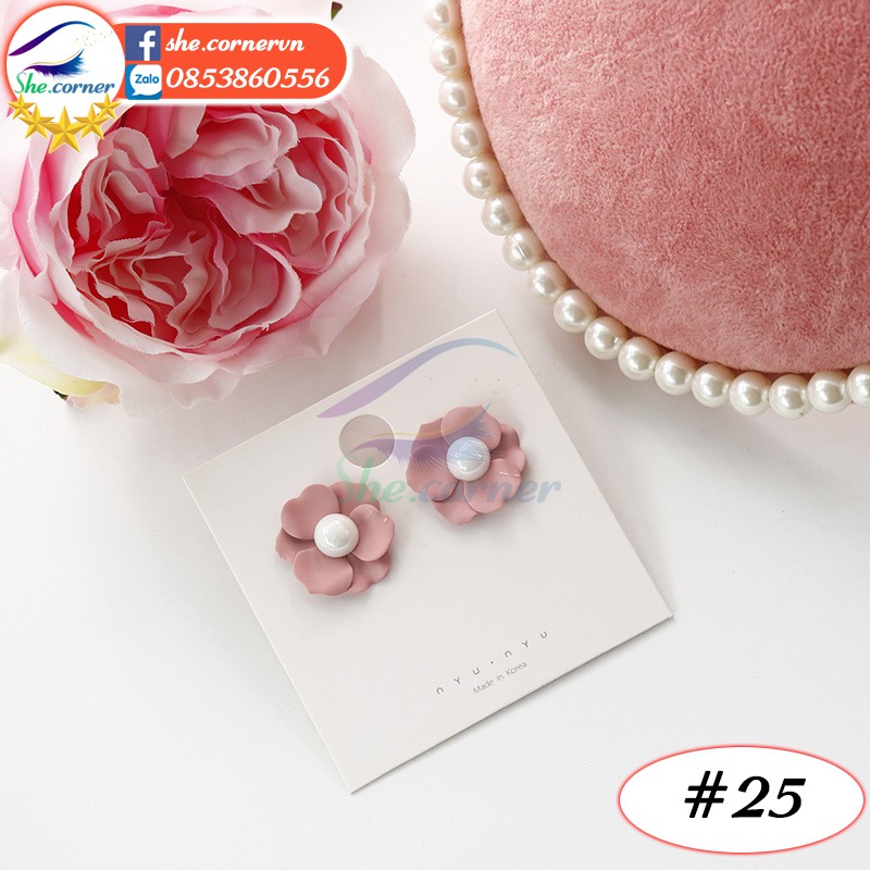 Hoa tai bông tai Hàn Quốc cánh hoa, vỏ sò hồng Q020 thời trang #21-40