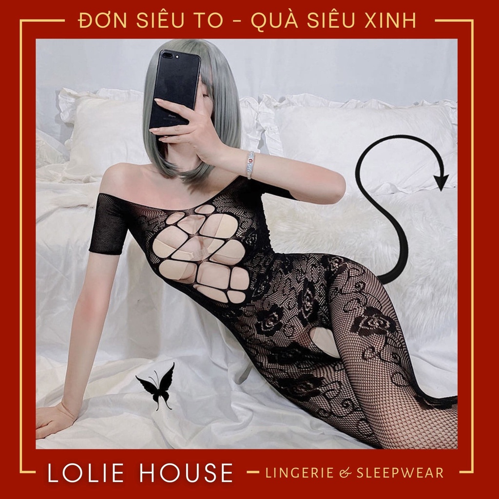 Đồ lót liền thân sexy dáng bodysuit ren lưới hở đáy sexy ôm body co giãn LOLIE HOUSE - BS19