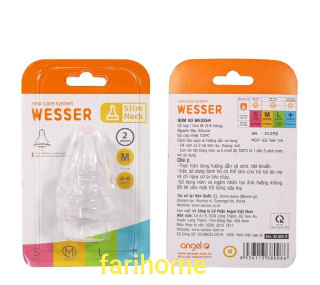 Bình sữa Wesser Nano Silver cổ hẹp đủ side