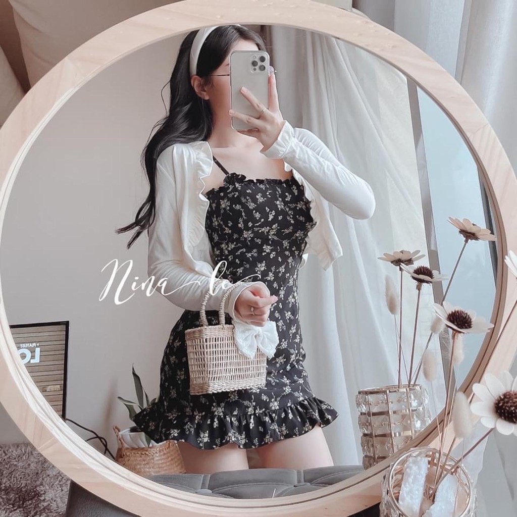 [Mã FATHANG5 giảm 10K đơn 50K] SET ĐẦM HOA ĐEN 2 DÂY LAI BÈO KÈM KHOÁC | BigBuy360 - bigbuy360.vn