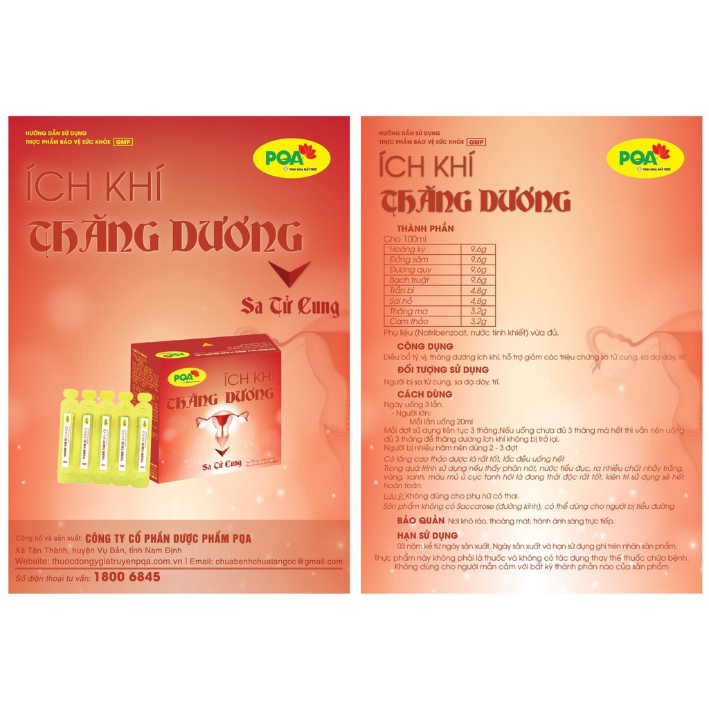 PQA Ích Khí Thăng Dương dùng cho phụ nữ bị sa tử cung hộp 10 ống