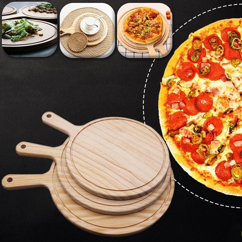 Tấm Thớt Gỗ Hình Tròn Dùng Cắt Bánh Pizza Tiện Lợi