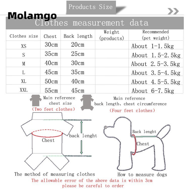 MOLAMGO Trang phục cún cưng nhỏ MOLAMGO kiểu dáng thời trang