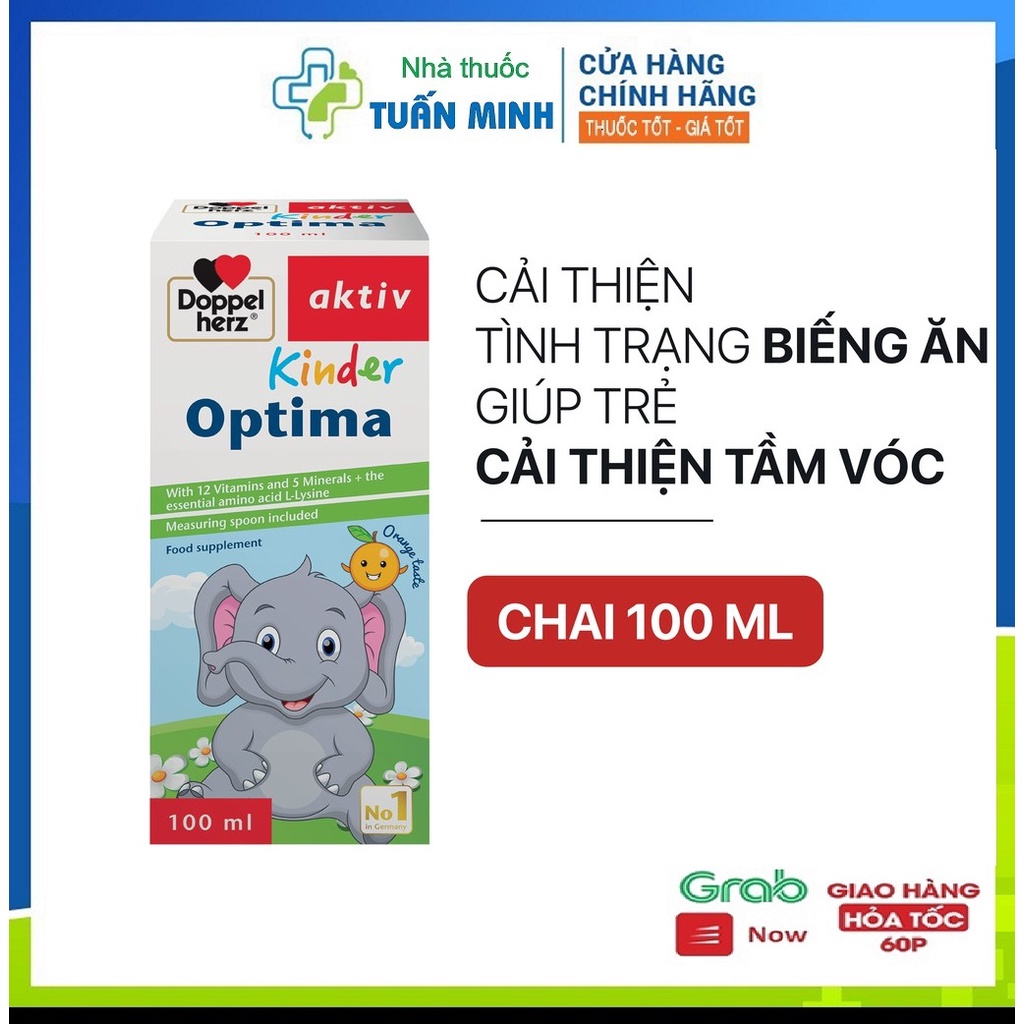 Doppelherz Aktiv Kinder Optima - Bổ sung các vitamin và khoáng chất giúp trẻ ăn ngon, hấp thu tốt  (Chai 100ml)