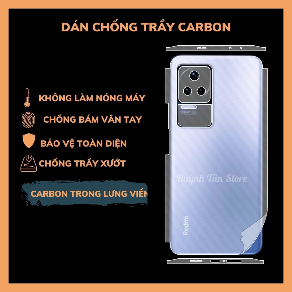 Miếng dán carbon redmi k50, redmi k50 pro, poco f4 chống trầy mặt lưng chống vân tay bảo vệ camera - huỳnh tân store