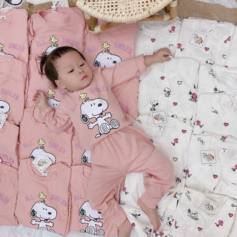 Bộ Quần Áo Trẻ Em Dài Tay In Hình Cún Smiles Vải Cotton Siêu Hót Cho Bé Gái Từ 10-22kg MÃ DT06