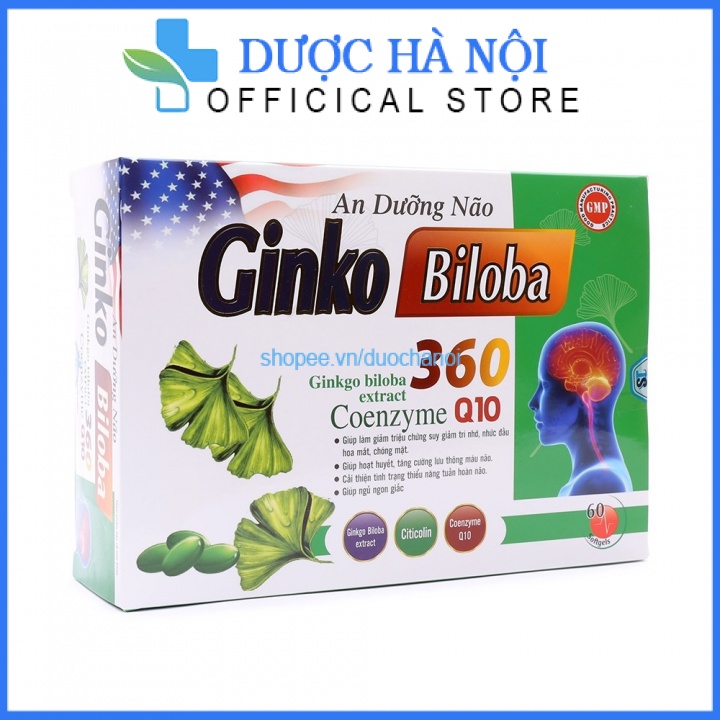Hoạt huyết tăng cường trí nhớ An dưỡng não Ginko Biloba 360 giảm đau đầu, hoa mắt, chóng mặt – Hộp 60 viên