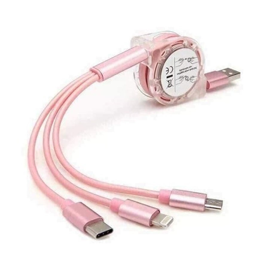 Cáp sạc dây kéo cuộn tròn 3 đầu