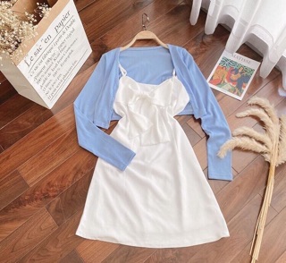 ❤️ Đầm 2 Dây Trắng Nơ Ngực