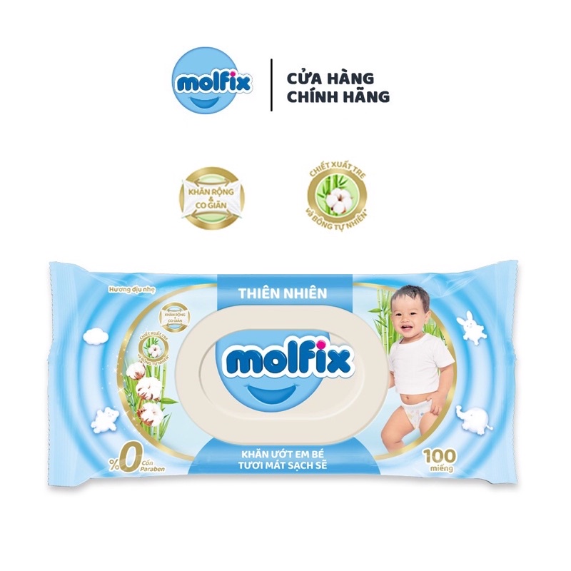 Khăn ướt Molfix thiên nhiên tươi mát sạch sẽ 100 miếng