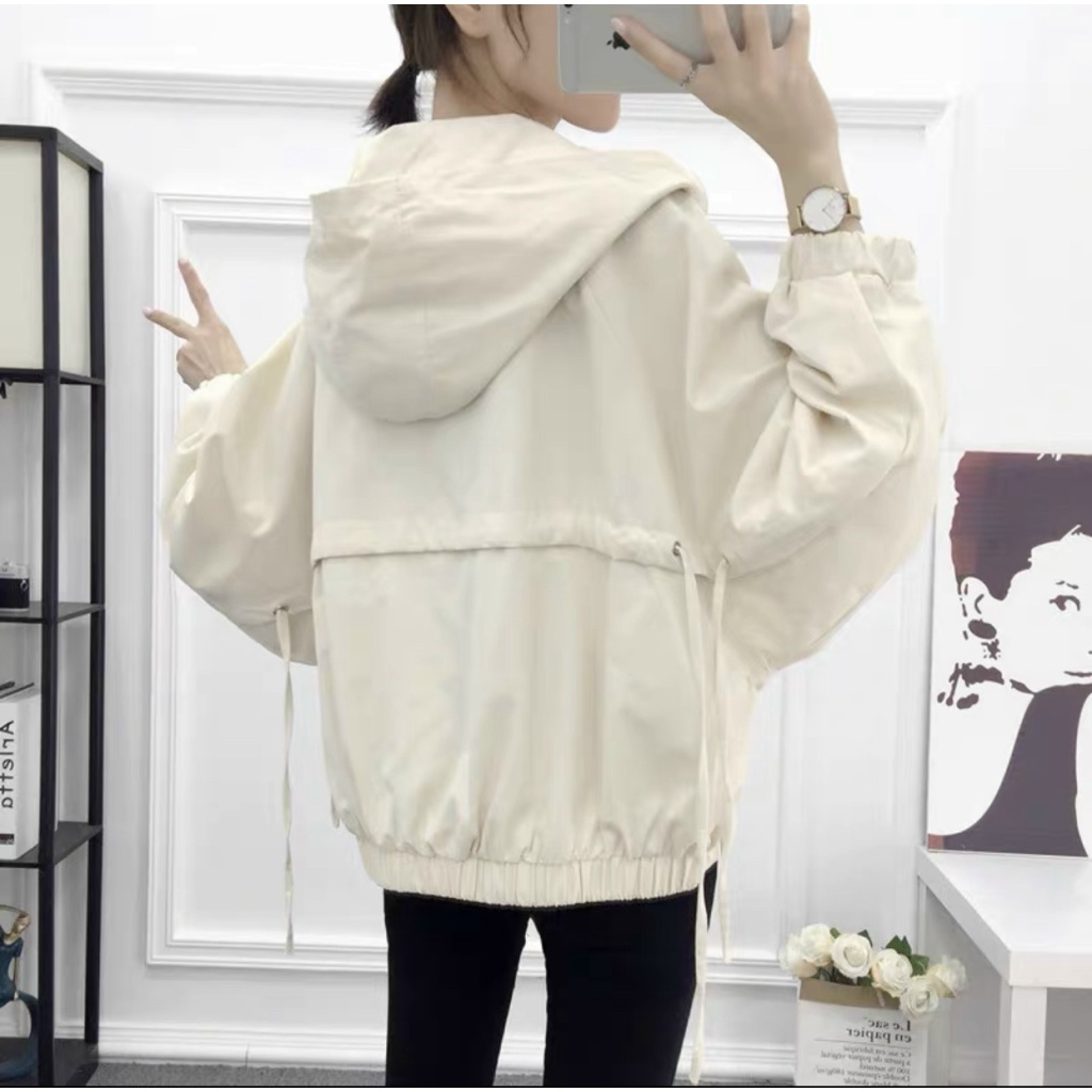 Áo Khoác Nữ Có Nón Chất Kaki 1 Lớp Form Rộng Mặc Mát Che Nắng Chắn Gió Tốt