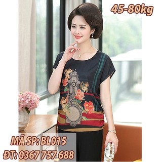 Áo kiểu áo lụa nữ trung niên form rộng chất lụa mát BL015