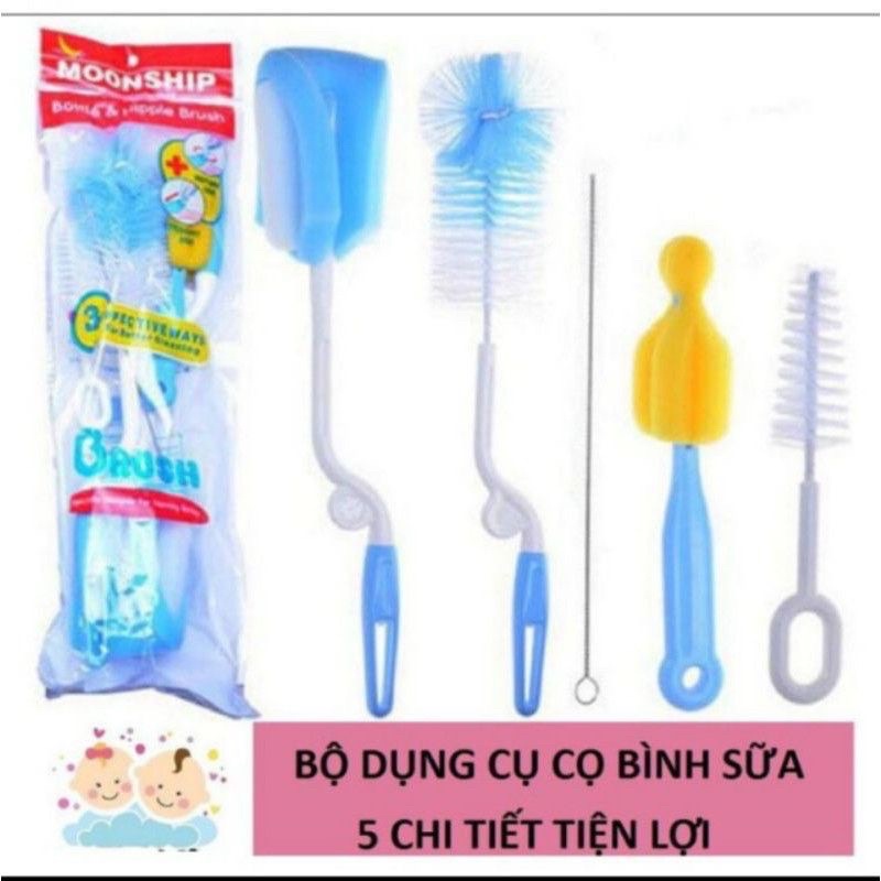 Bộ Cọ Rửa Bình Sữa 5 Chi Tiết - Cọ Rửa Bình Sữa, Núm Ti Và Ống Hút Dễ Sử Dụng, Tiết Kiệm Thời Gian