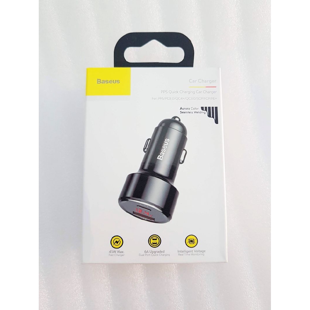 Tẩu Sạc Nhanh 45W cho điện thoại Macbook 2 Cổng Usb - Type C Đồng Hồ Led Đo Dòng an toàn cho thiết bị Baseus