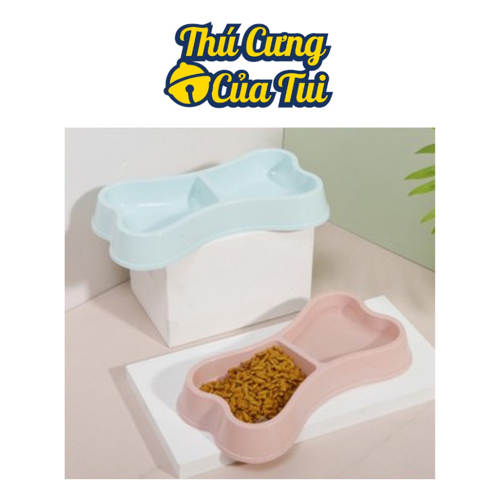 Bát Ăn Đôi Nhựa Hình Xương Cho Thú Cưng Chó Mèo - Thú Cưng Của Tui