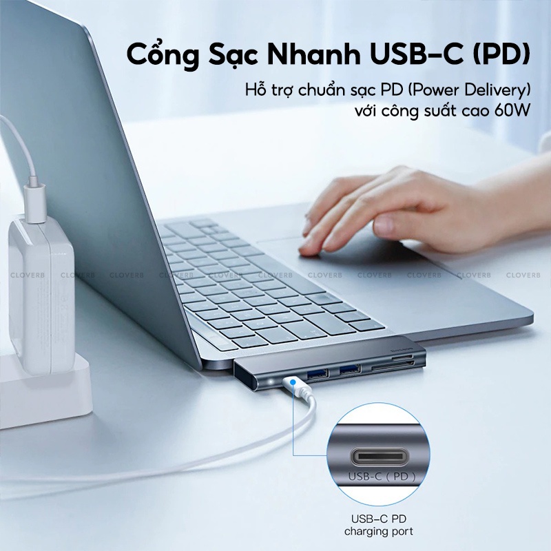 Hub Type C Chuyển Đổi 5 Trong 1 Baseus Harmonica 2 Usb 3.0, Tf Sd Card Reader, Type C Sạc Nhanh Pd Cho Laptop, Tablets
