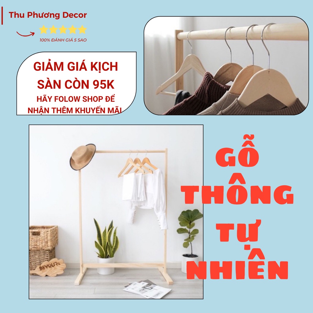 Kệ Treo Quần Áo Gỗ Thanh Đơn Gỗ Thông – Thanh Đơn Treo Quần Áo - Kích Thước 120x76x34cm – BH 1 năm