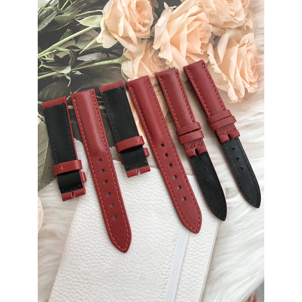 Dây Đồng Hồ Da Bò 100% Màu Đỏ Tặng Kèm Chốt Và Đồ Thay Dây