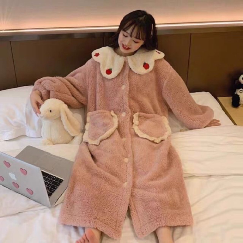 Váy ngủ mùa đông dài gần bằng mắt cá chân cực ấm và cute nha