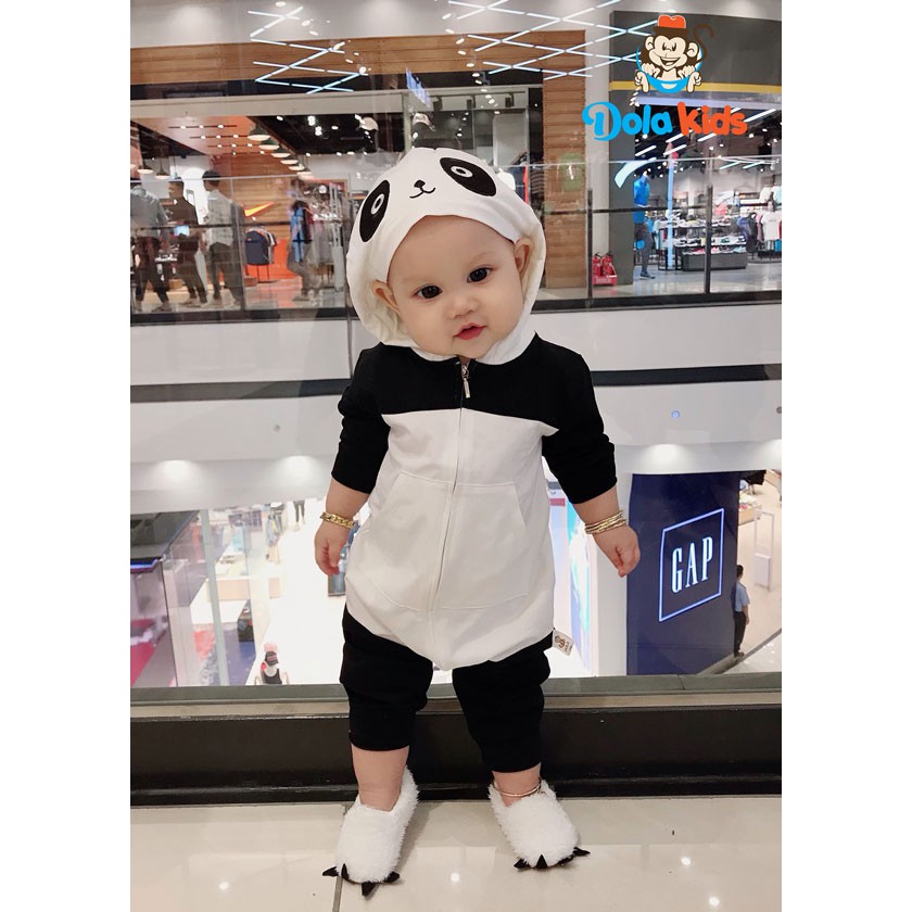 Quần áo trẻ em, trẻ sơ sinh hình thú Gấu Panda vải cotton dài tay cho bé 4 - 15 kg