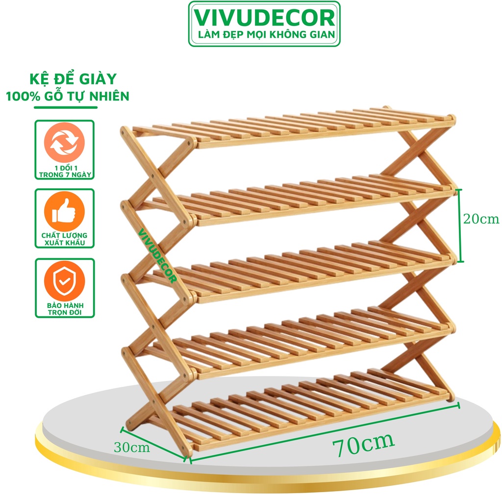 Kệ giày VIVUDECOR KG02 100% gỗ tự nhiên