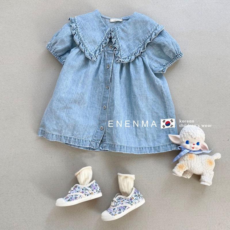 Đầm Denim Tay Phồng Phong Cách Hàn Nhật Hàn Quốc Thời Trang Mùa Hè Hàng Mới Dành Cho Bé Gái 2022