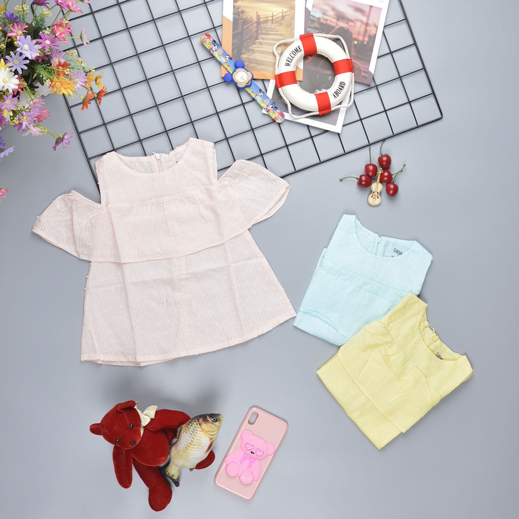 Áo Búp Bê Chất Kate Gân Hàn Cut Vai Dáng Xòe Cho Bé Gái Cực Dễ Thương