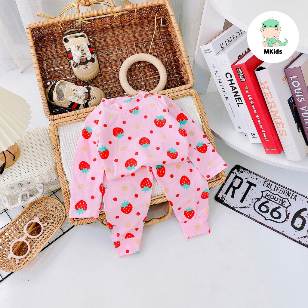 Đồ ngủ cho bé trai bé gái 1-5 tuổi, đồ bộ dài tay cho bé thun cotton in hình đáng yêu MKids