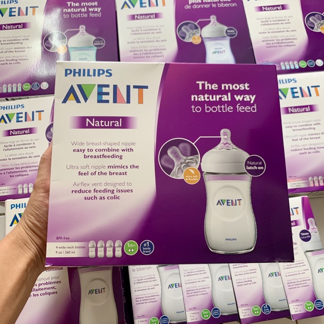 Bình sữa chống đầy hơi Philips Avent Natural 125ml/ 260ml/ 330ml tách set, chính hãng, đủ màu, núm tùy chọn
