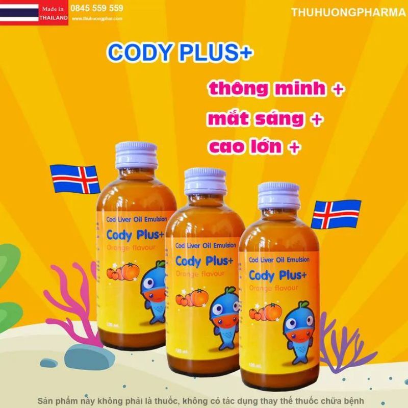 Siro Cody Plus Plus+ bổ sung DHA, EPA, vitamin A, D giúp bé phát triển não bộ, thông minh tập trung, ghi nhớ mắt sáng