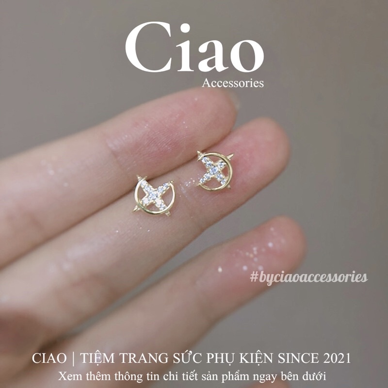 [HOẢ TỐC 1H] Khuyên tai/ Bông tai mạ bạc S925 thiết kế sun moon đính đá Maeby Tiny Ciao