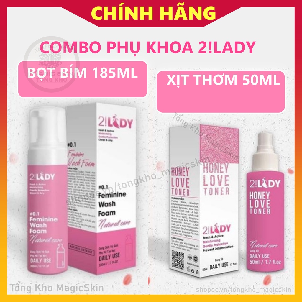 COMBO Phụ khoa 2LADY | Dung dịch vệ sinh tạo bọt + Xịt thơm