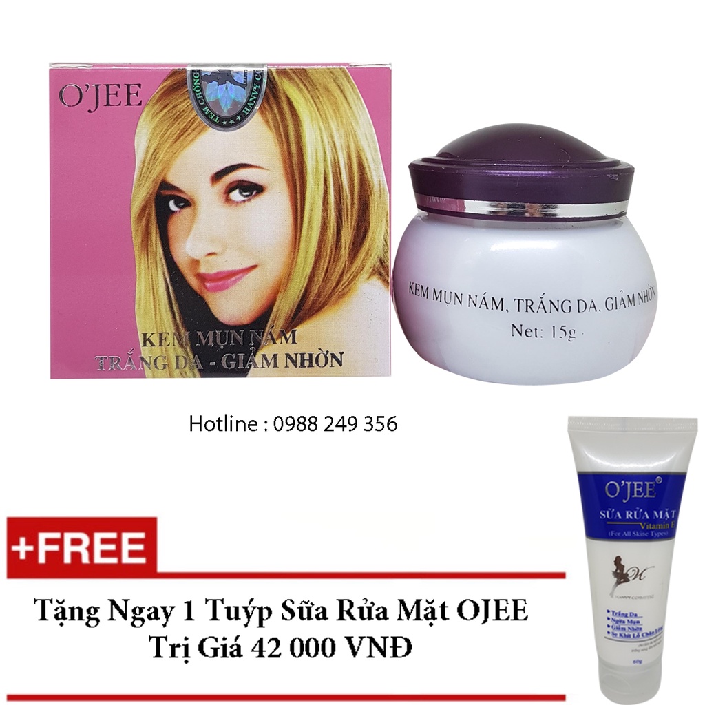 KEM MỤN NÁM TRẮNG DA GIẢM NHỜN OJEE 15G + TẶNG SỮA RỬA MẶT O'JEE 60ML