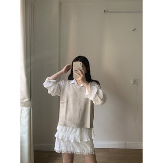 Áo Gile Basic TOPBRA Cổ V Chất Len Mỏng Mặc 4 Mùa TOPBRA
