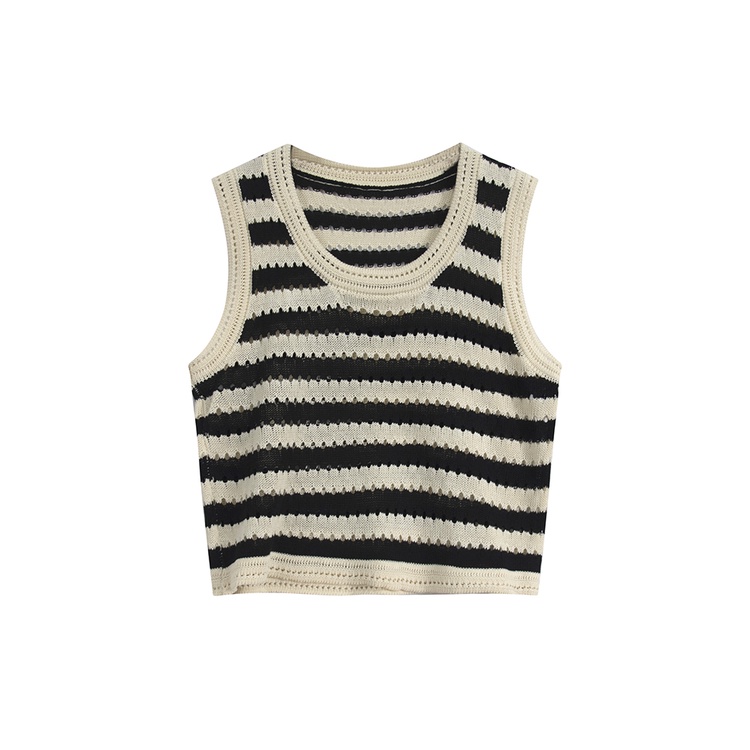 NUZIRO  Áo croptop  dệt kim không tay họa tiết kẻ sọc thời trang dành cho nữ