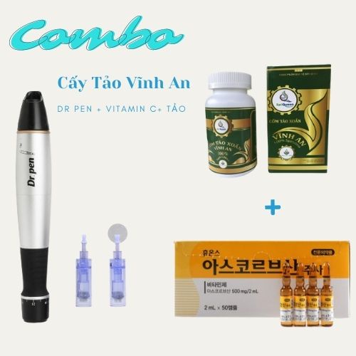 Máy Pen COMBO Cấy Hồng Sâm Gồm Máy Phi Kim Dr Pen Loại 1 Kèm Bột Hồng Xâm GoGo Cấy Trắng Da Và Vitamin C Huons Hàn Quốc