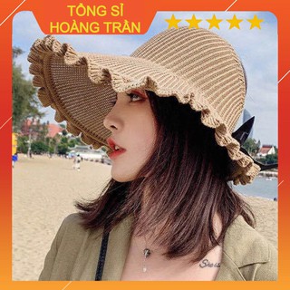 Mũ cói nửa đầu thắt nơ viền bèo hàn quốc 02