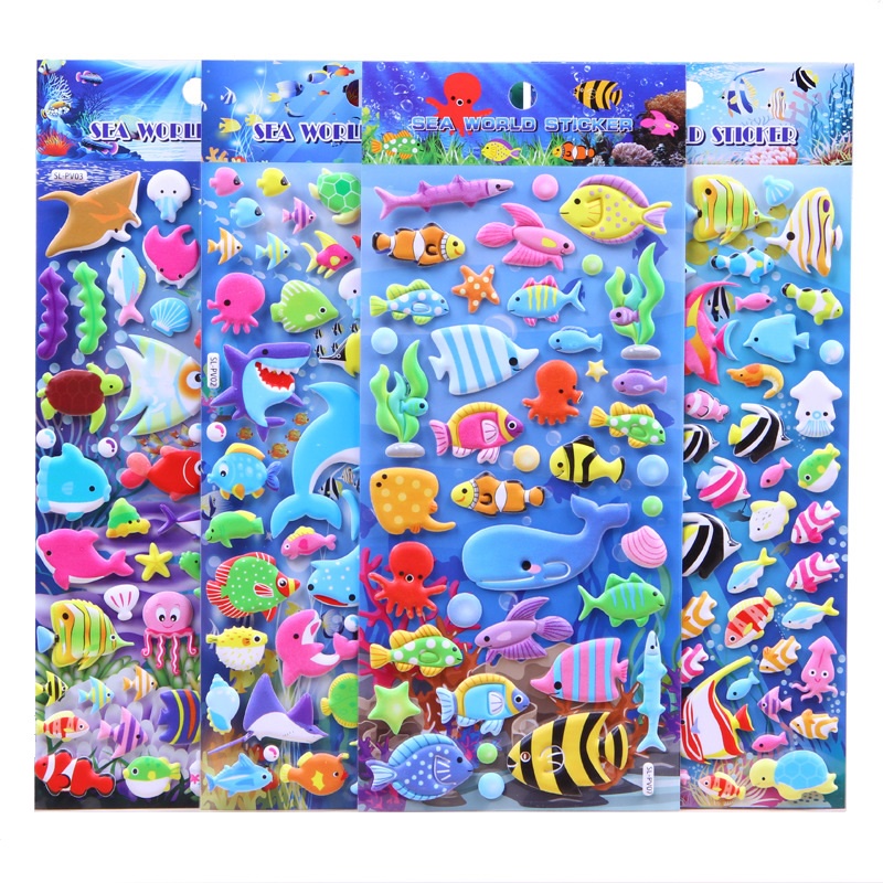 Sticker 3D chống thấm thế giới biển dán cho bé đồ chơi dán giải trí học thêm về con vật động vật dưới biển